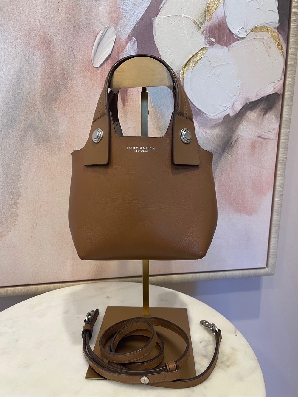 Tory Burch Cognac Leather Mini Shoulder Bag with Crossbody